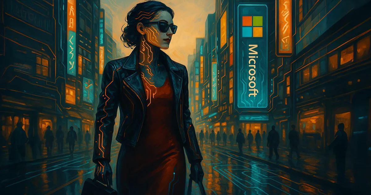 Eine Frau in einem Sora Clip mit Microsoft Werbefeld